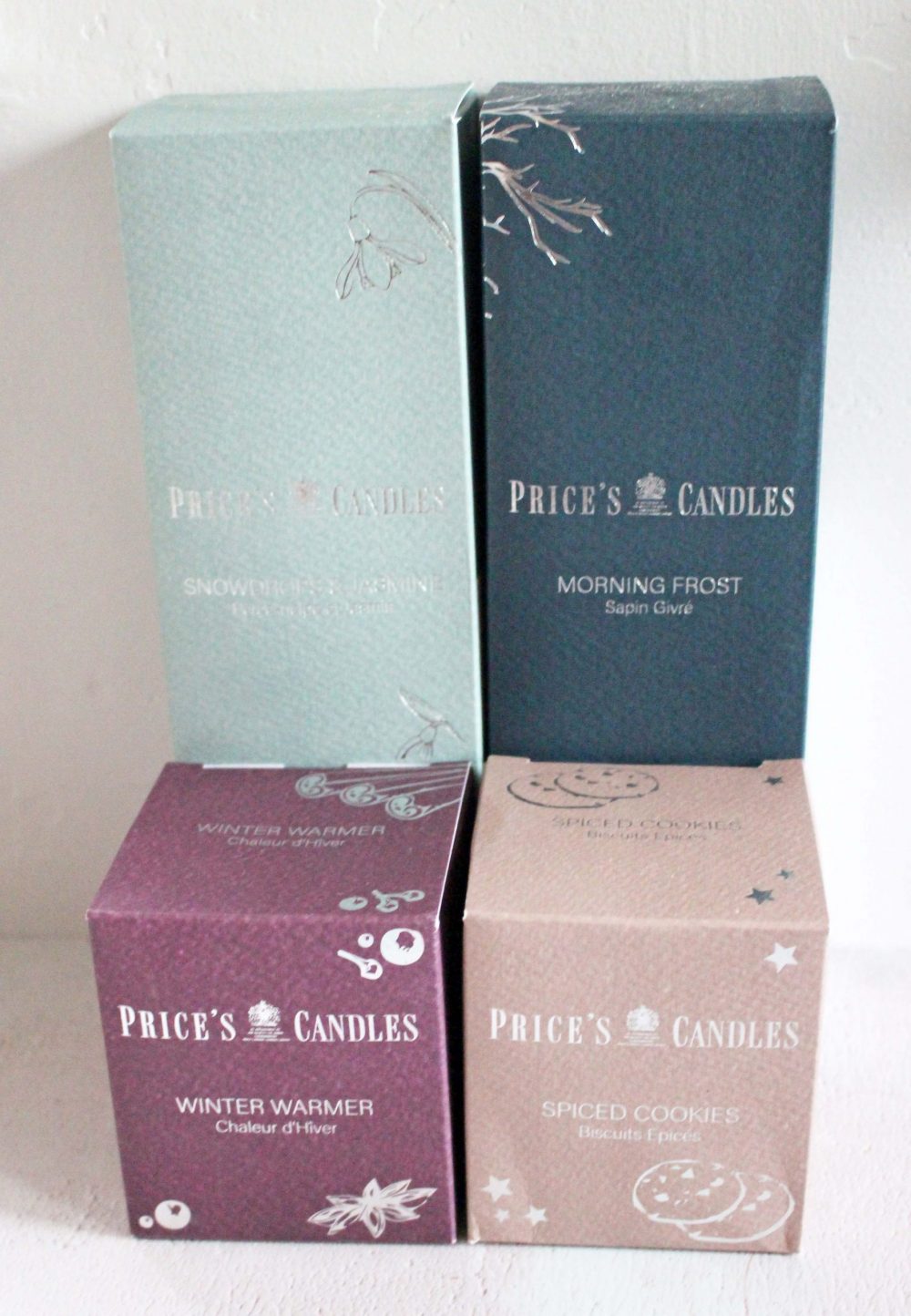 Price's Candles winter collection in boxes