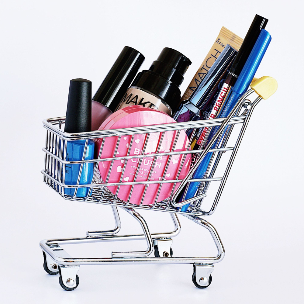 cosmetics in a mini trolley