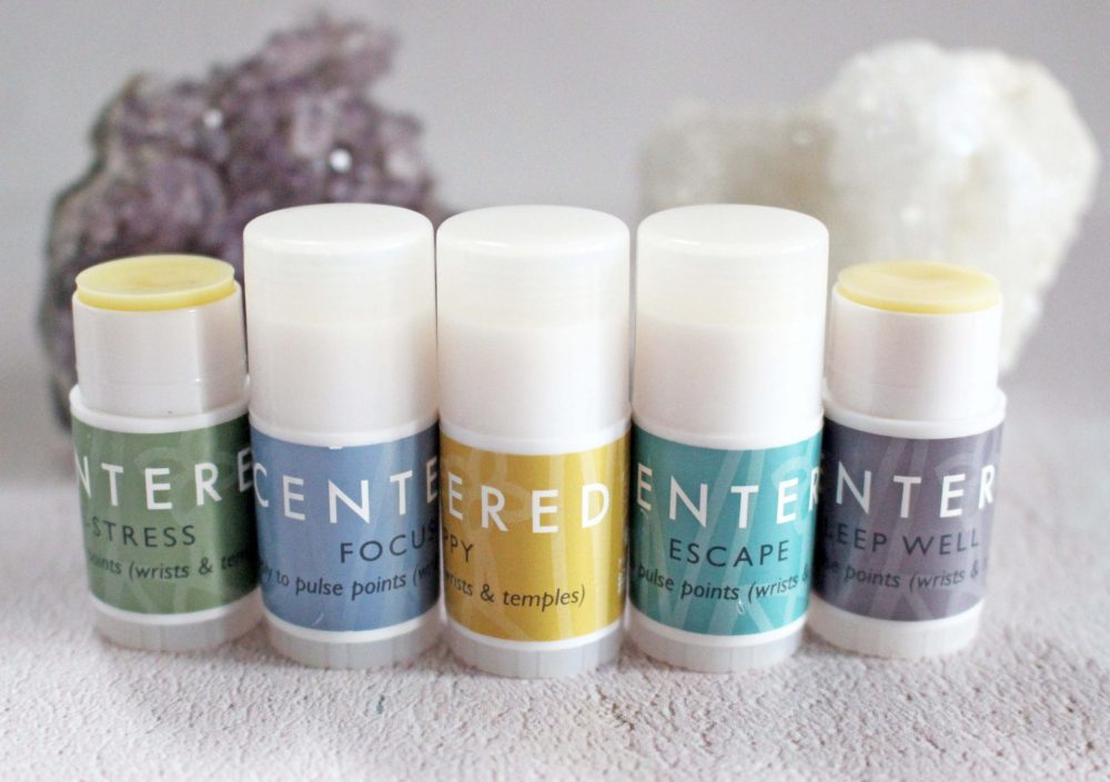 Scentered Aromatherapy Mini Balms Tins Review Balms stood up in a row