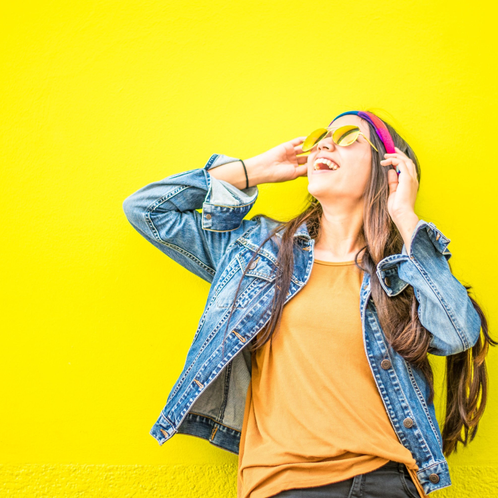 women wearing a denim jacket