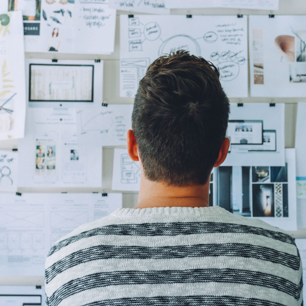 person looking at a plan