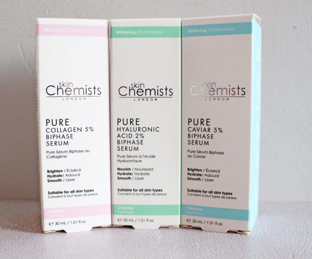 Skin Chemists Biphase Serum Packaging Pure Caviar 5% Biphase Serum Pure Collagen 5% Biphase Serum Pure Hyaluronic Acid 2% Biphase Serum
