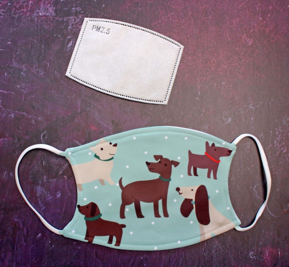 Printed Face Mask - Blue Doggo Pattern Design from Treat Republic with PM2.5 in picture