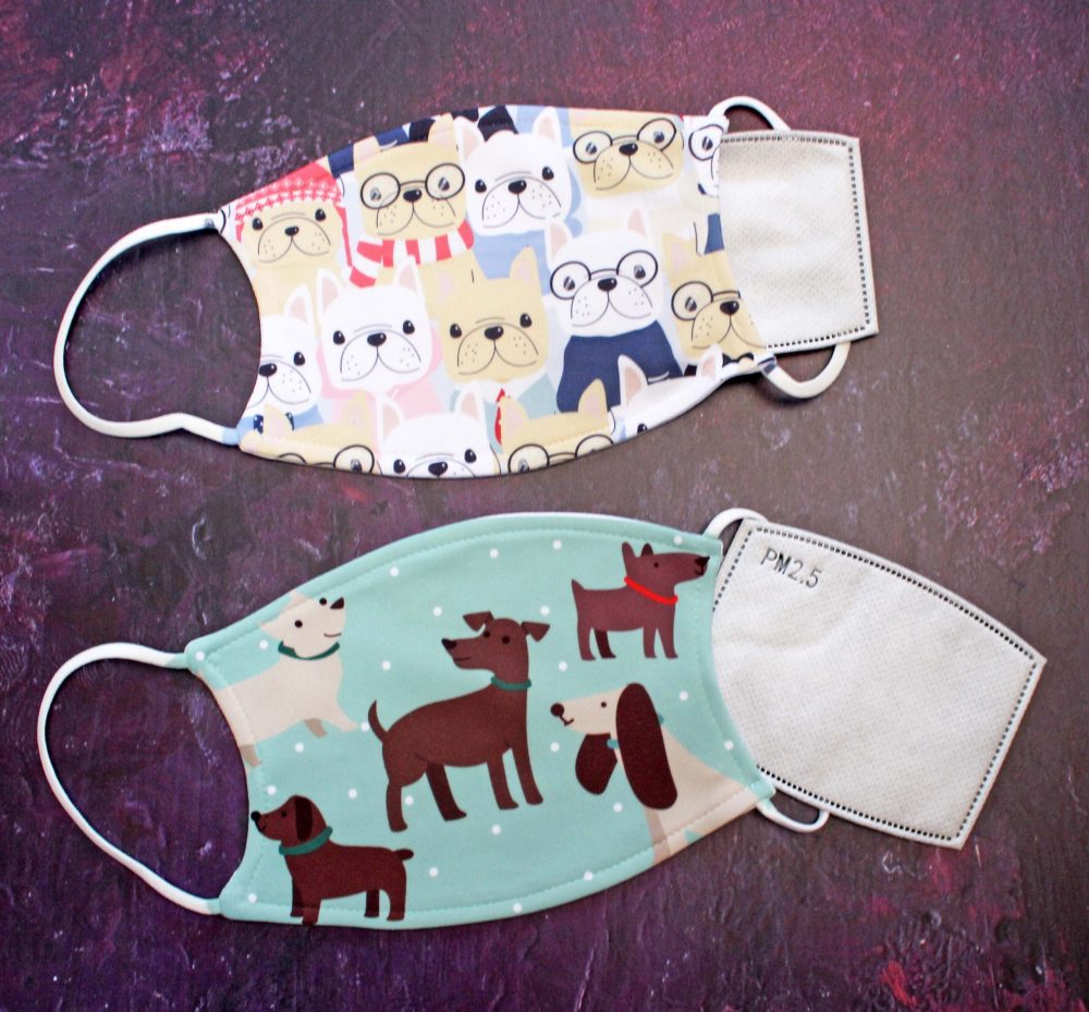Printed Face Mask - Cute Doggo and Blue Doggo Pattern Design from Treat Republic with PM2.5 in picture showing where the pocket is for the filter