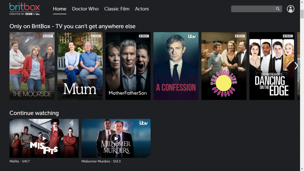Screenshot of BritBox