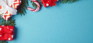 Christmas presents wreath and candy