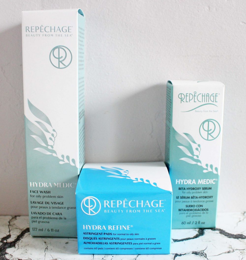 Repechage Hydra Medic Face Wash For Oily Problem Skin Hydra Refine Astringent Pads Hydra Medic Beta Hydroxy Serum boxes