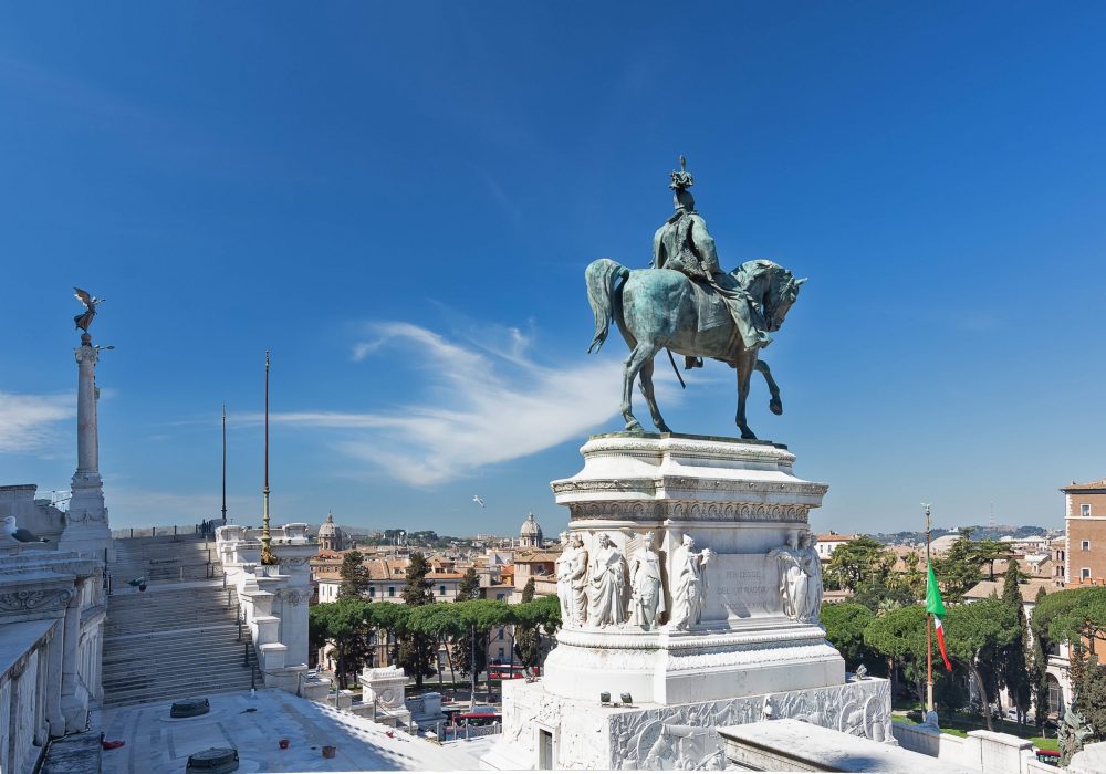 The Vittorio Emanuele II Monument also known as the Vittoriano, or Altare della Patria, built between the Piazza Venezia (The Venice Square) and the Capitoline Hill- the central hub of Rome .