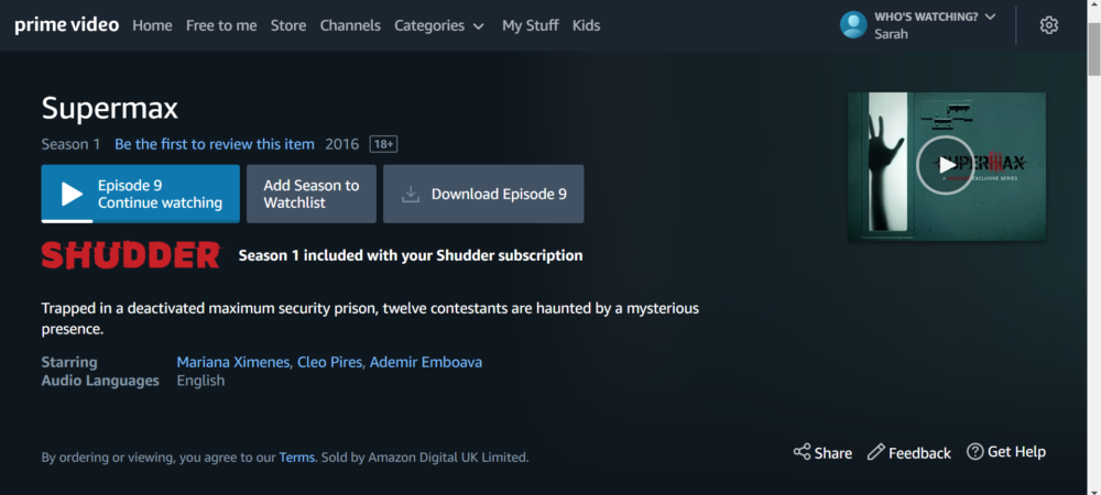 Shudder Amazon Video Supermax