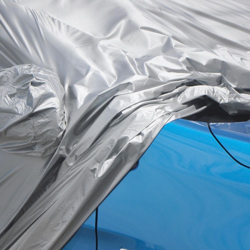 car under a silver cover
