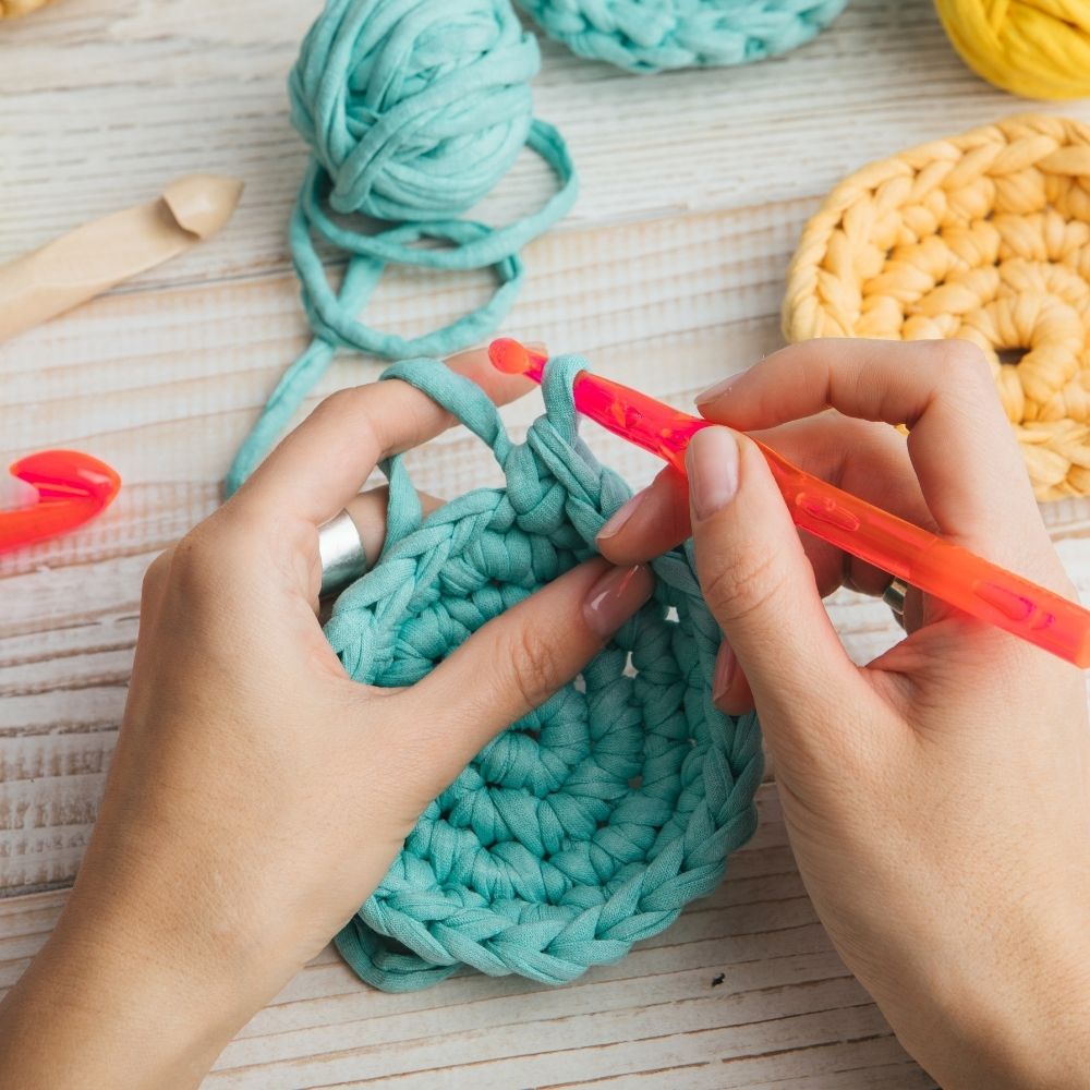 women hand knitting