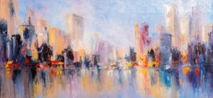 canvas oil painting skyline on water