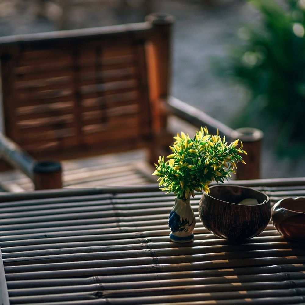 garden chair and table at dusk