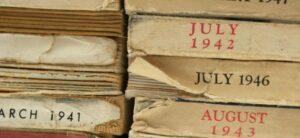 stack of magazine from the 1940s photograph