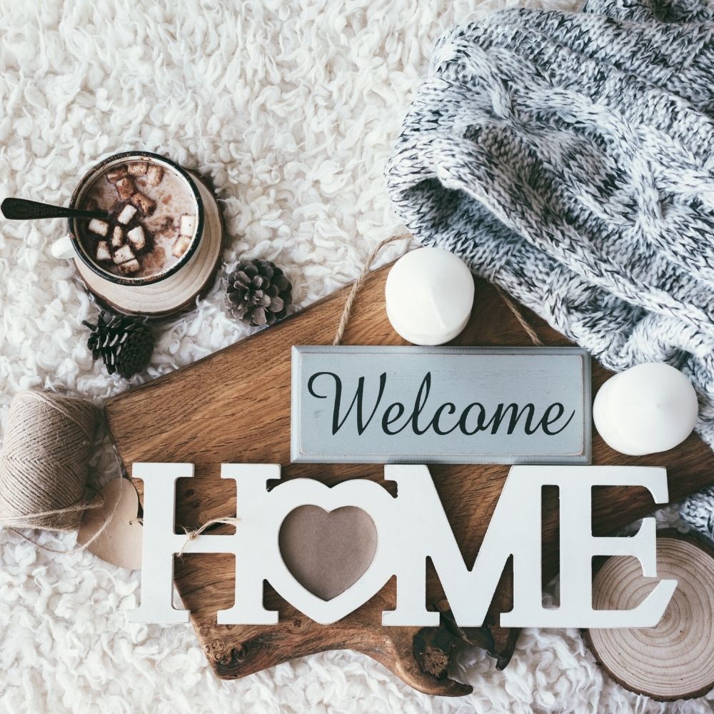 welcome home cocoa and a blanket
