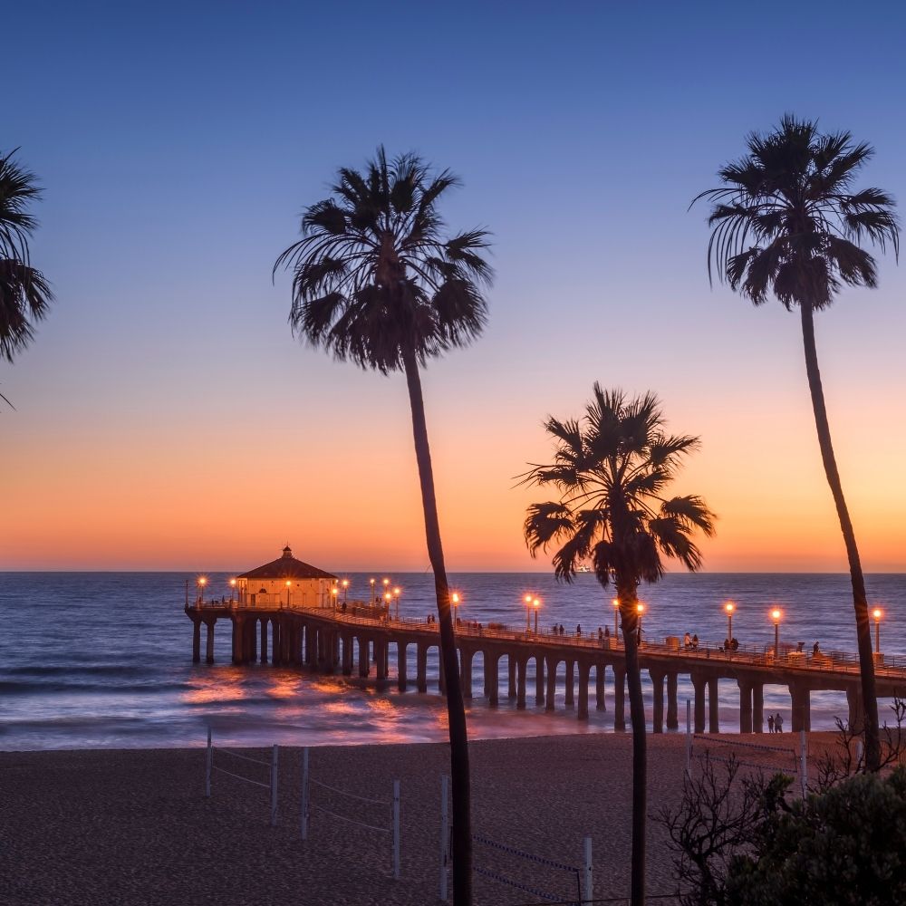 Manhattan Beach Pier at sunset Los Angeles California