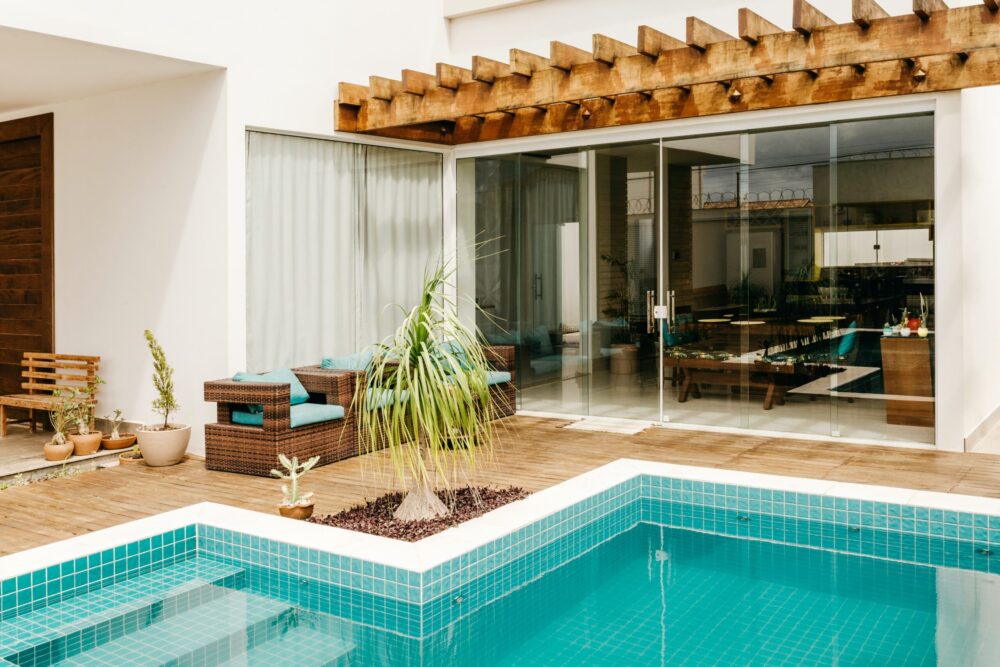 Pool outside a villa