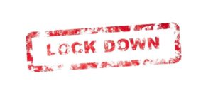 lockdown in bold red lettering
