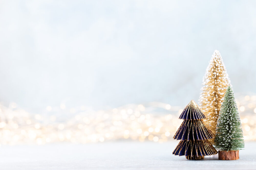 Christmas tree on bokeh background. Christmas holiday celebration concept. Greeting card.