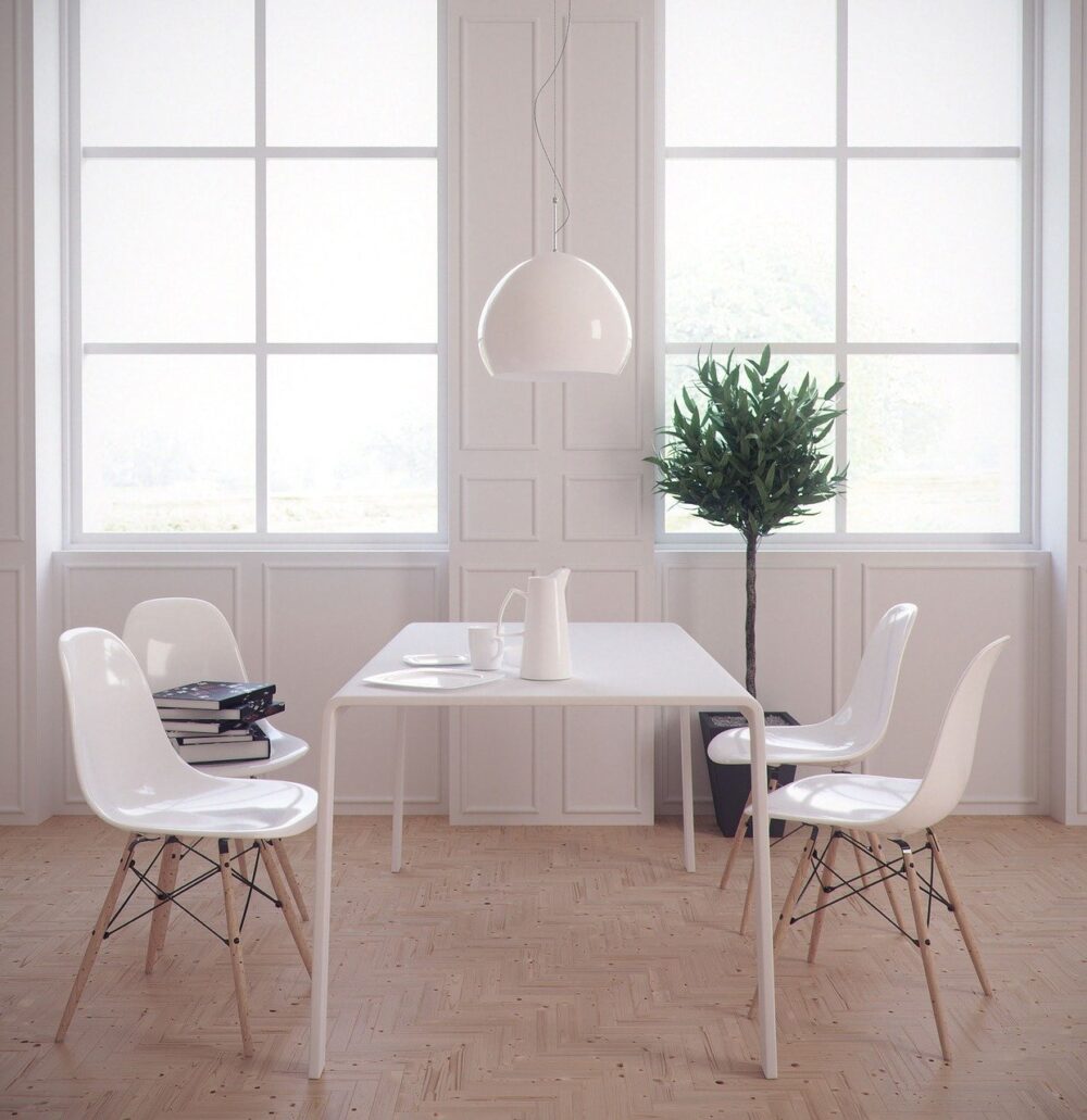 white minimal dining area