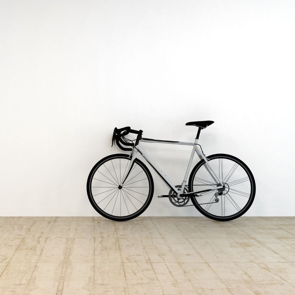 bike leaning against a wall