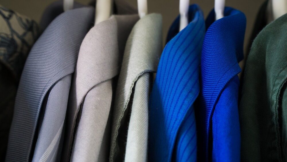 blue toned clothing in a wardrobe