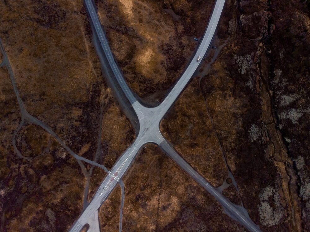 Road and railway system from above
