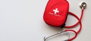first aid kit with stethoscope