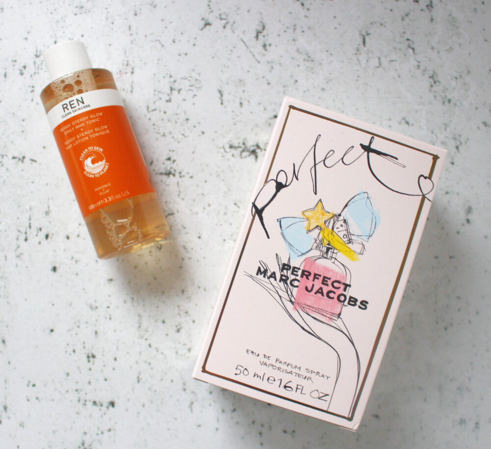 Ren Skin Tonic and Marc Jacobs Perfect Perfume Bottle Box