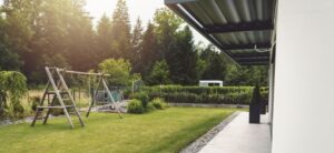 backyard area with a playset