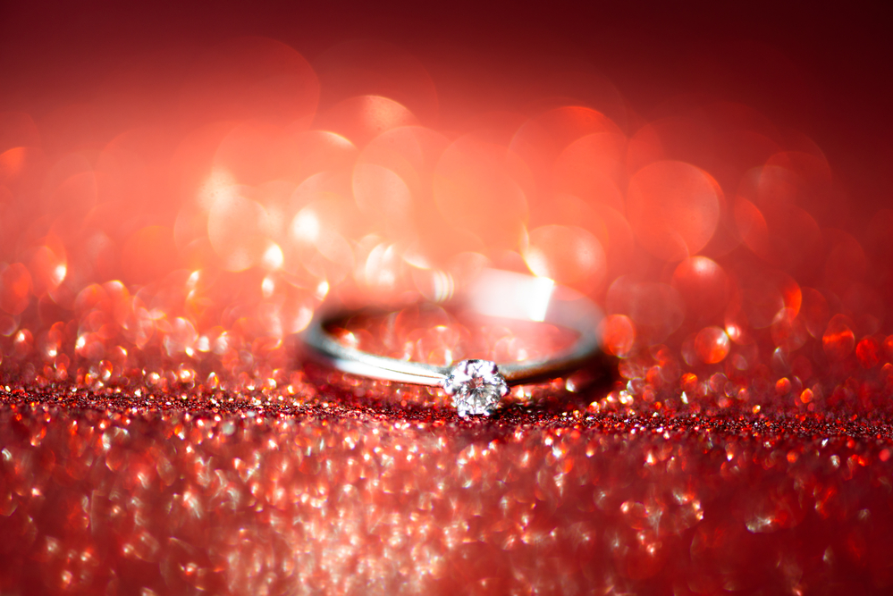 Elegant diamond ring. Glitter background