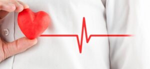 red heart and heart beat line