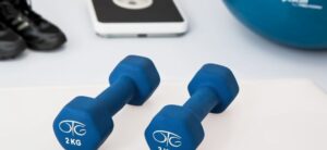 weights shoes scales and exercise ball