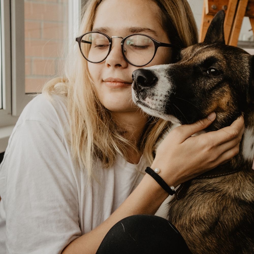 women and a dog