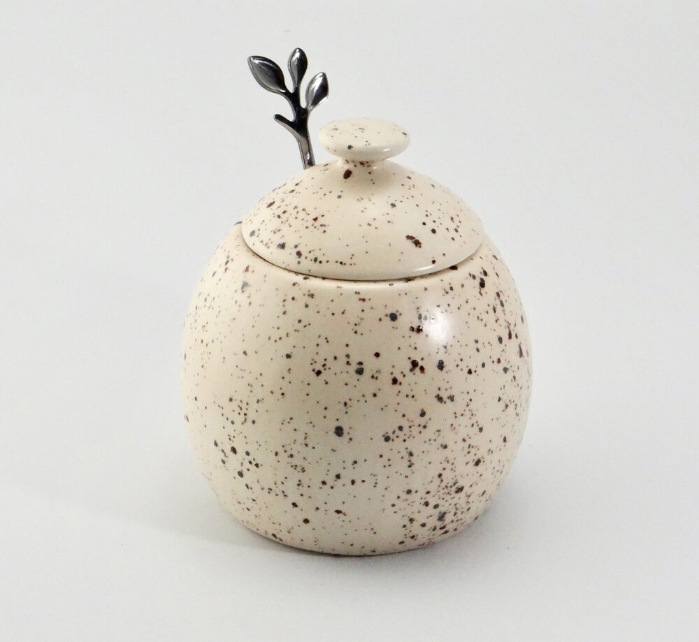 Honey Speckle Sugar Bowl with Spoon by Peter Bowen Art