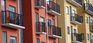 apartment block with red and yellow coloured brick