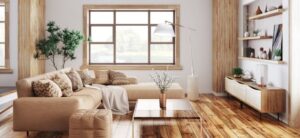 living area with wooden style flooring