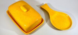 yellow butter dish and spoon rest by Peter Bowen Art