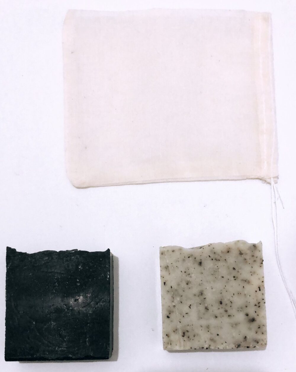 Charcoal Soap and Hibiscus & Calamine Soap with cotton muslin bag from House of Ginger Co