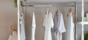items hanging up on a rack
