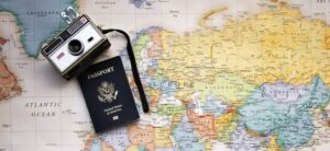 map passport and camera