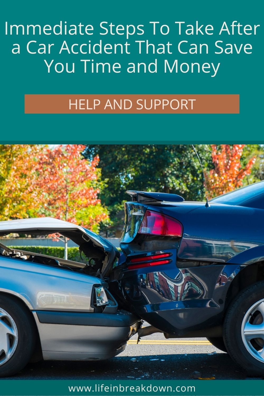 Things to do after a car accident to save time and money graphic pin