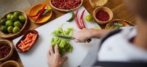 spicy food being chopped