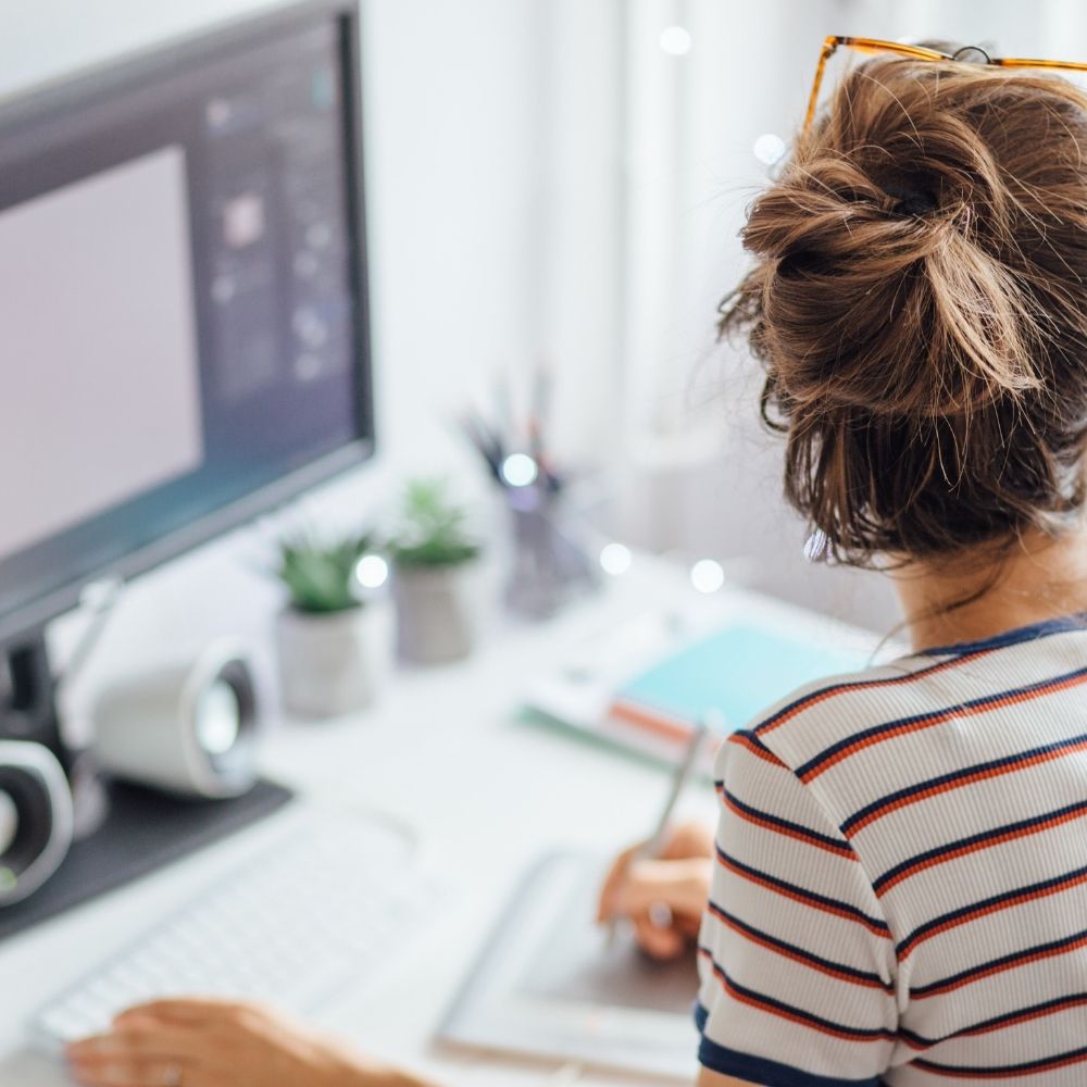 woman working at home on a PC