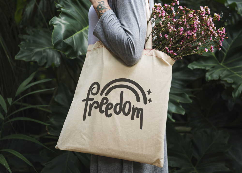 Freedom logo on a tote bag