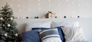 Light Christmas bedroom with decorations