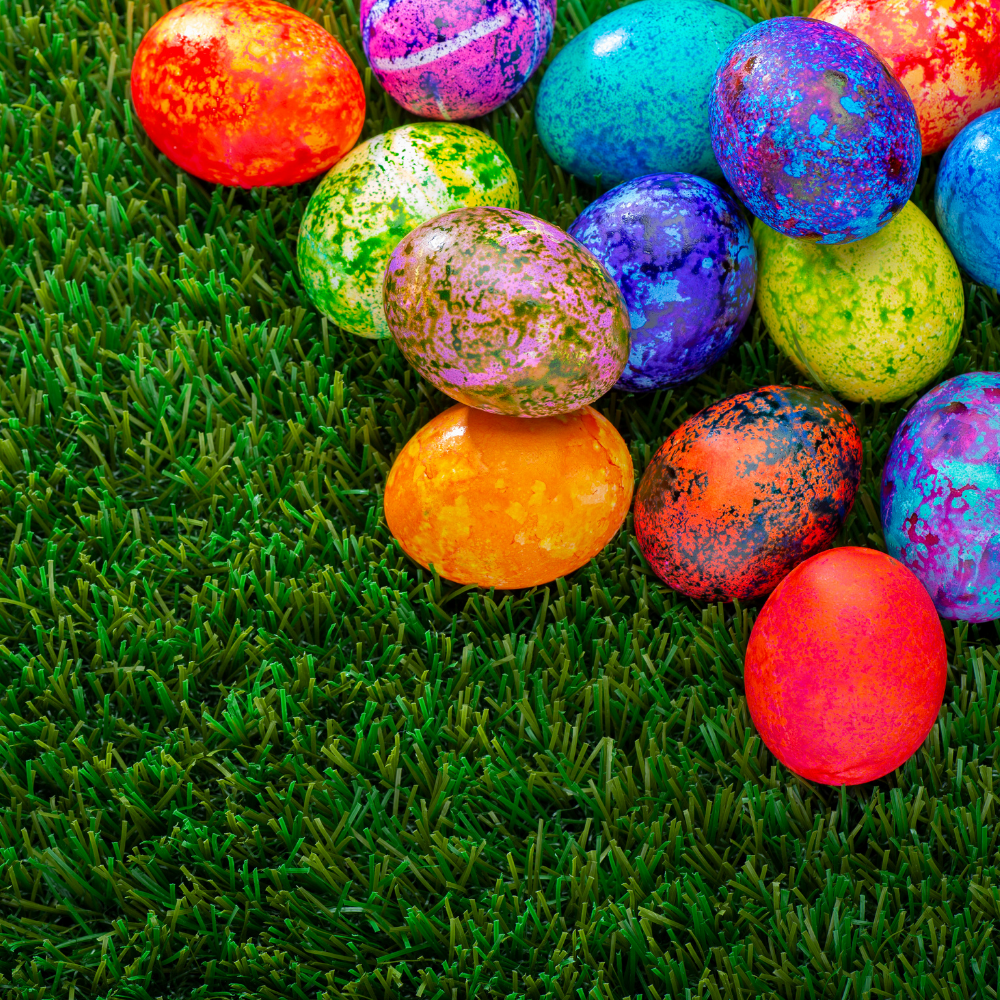 colourful easter eggs on the grass