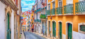 lisbon street view of colourful homes