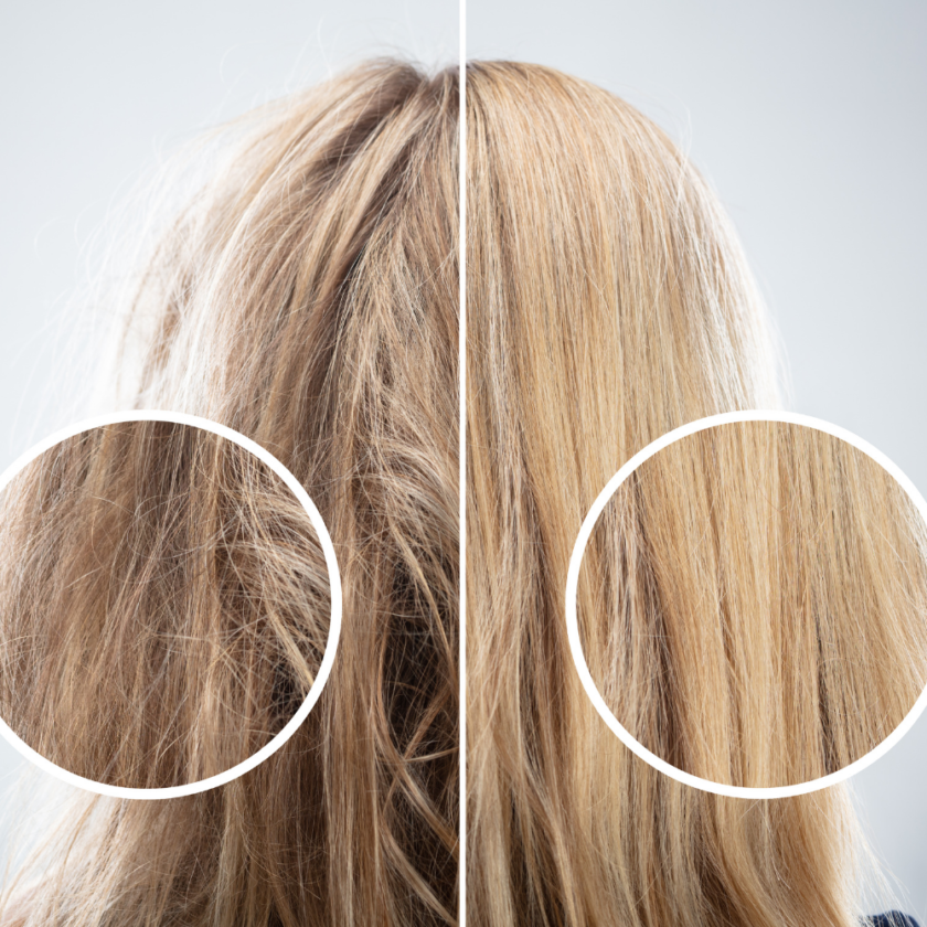 womans hair before and after being straightened