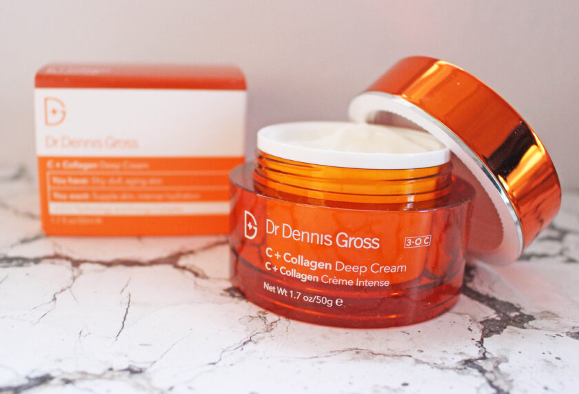 Dr Dennis Gross C Collagen Deep Cream box and pot with lid placed to the side